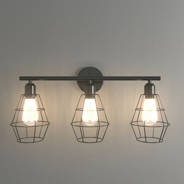 3灯式インダストリアルバスルーム化粧台ケージライトヴィンテージウォールランプ